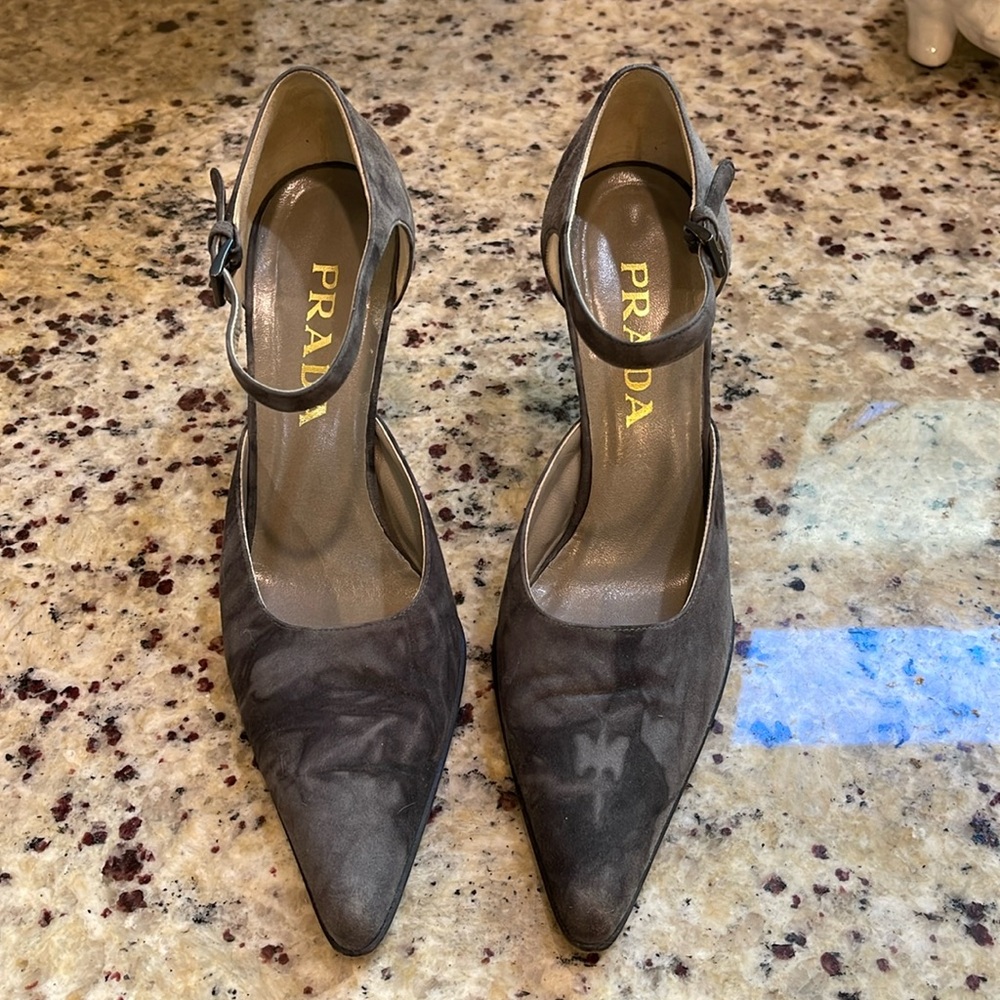 Prada gray suede heels